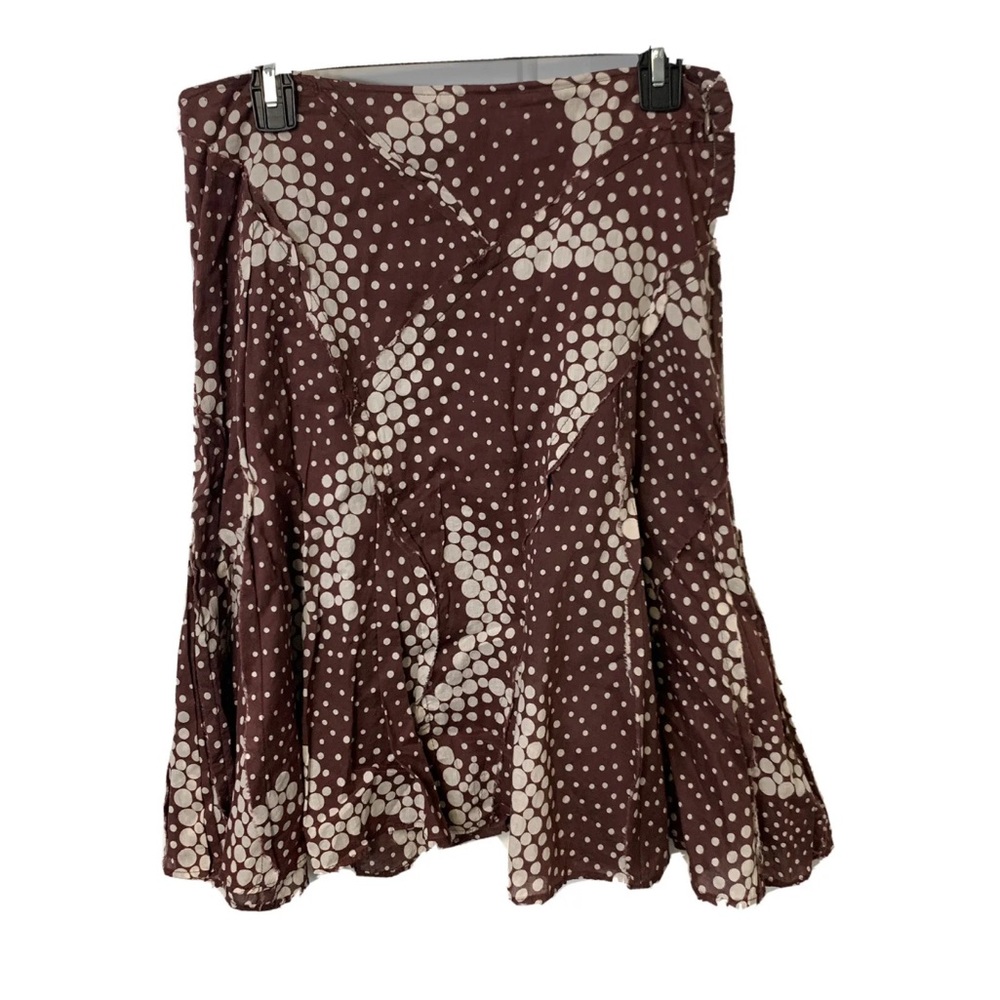 Bamboo Traders Skirt Brown & White Dots Diagonally stitched Seams Peasant Sz L